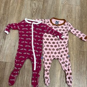 Two 0-3 month girl Kickee Pants footies